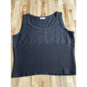 St John Sport Scoop Neck Sleeveless Top Tank Basic Staple Wool Blend Knit Blk L